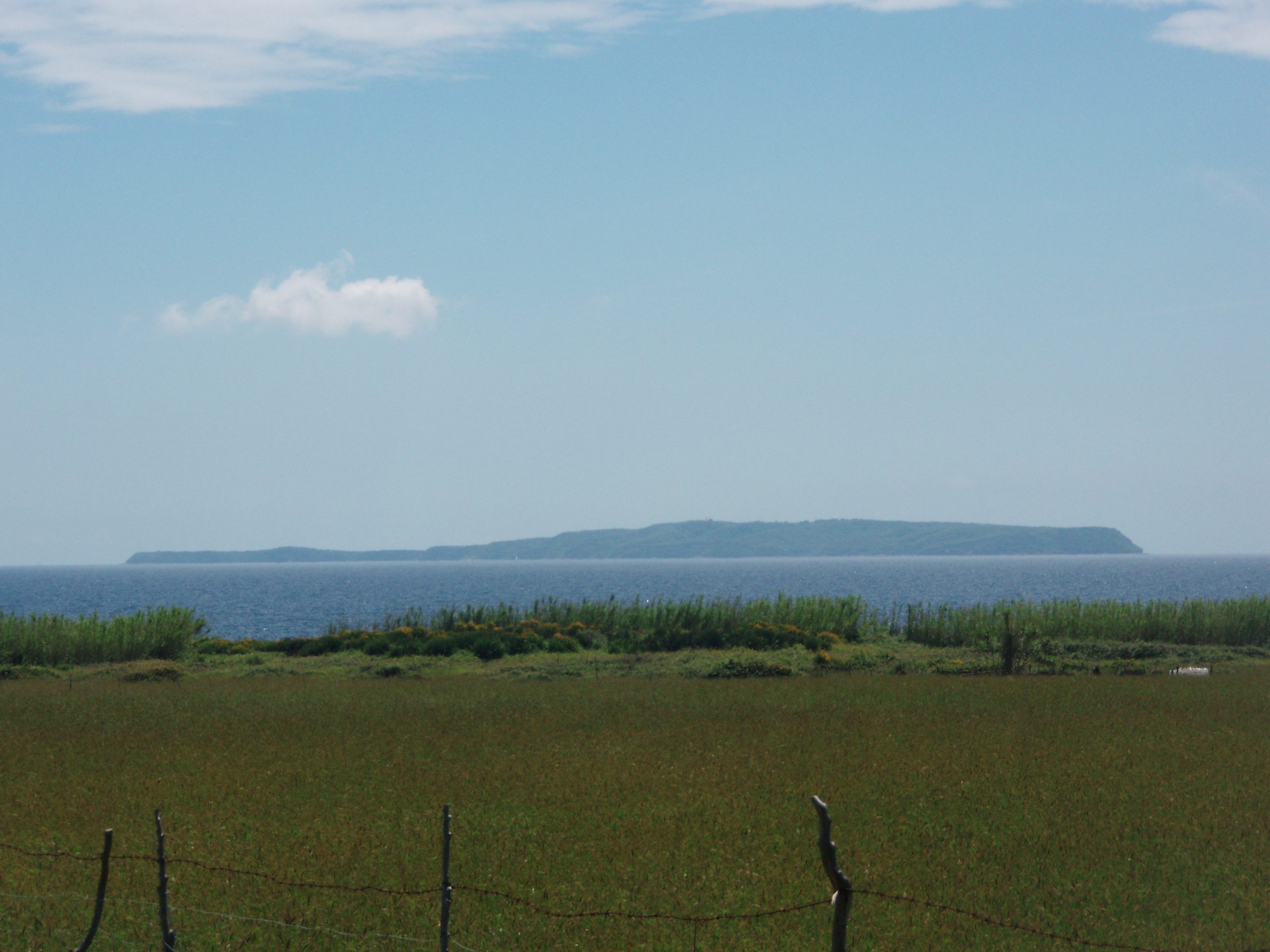 Outlines of Susak as seen from Unije. The tall grass has replaced tiled fields – a consequence of deagrarization that has affected small Croatian islands.