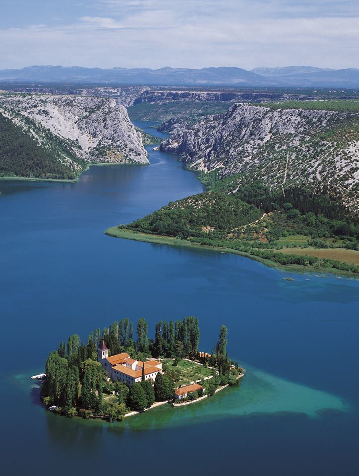 Visovac island and monastery in the middle of the lake in Krka National Park (photo credit: Visit Šibenik)