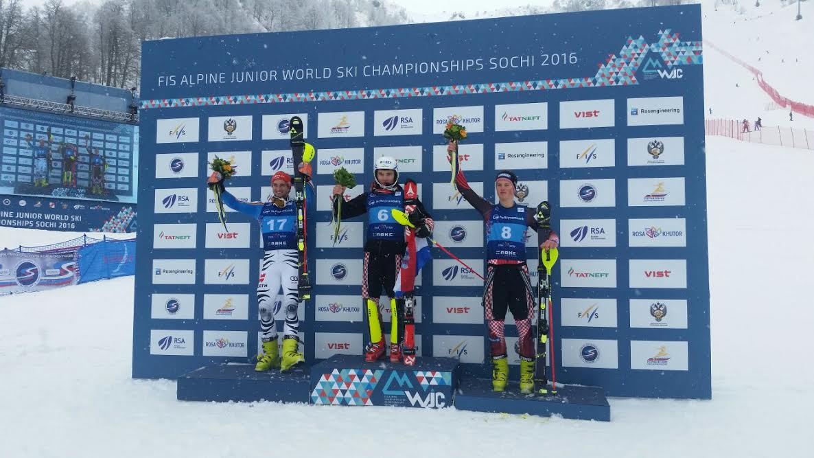 Rodeš on the podium at the World Junior Skiing Championships in Sochi