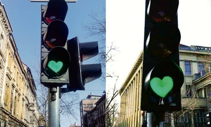 Green Traffic Lights Replaced with Hearts on Main Zagreb Road