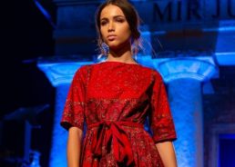 First Dress in Croatia Inspired by Traditional Šestine Scarf Presented by Hunić Design Sisters