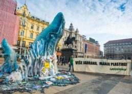 Whale sculpture put up in downtown Zagreb to warn of plastic waste in seas