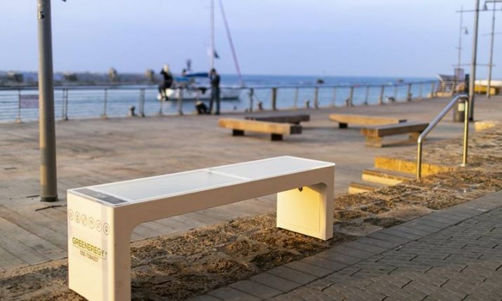 Smart bench from Croatia placed at Old Jaffa Port in Tel Aviv, Israel