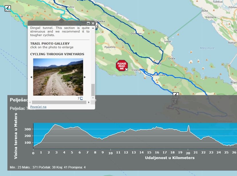 Pelješac: Interactive map with mountain bike and hiking routes 