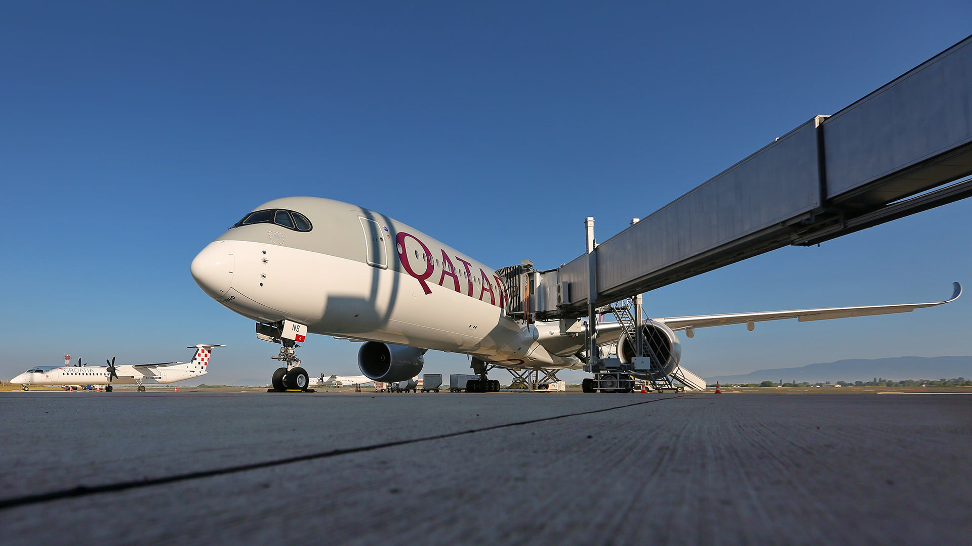 Qatar Airways' A350-1000 aircraft lands at Zagreb Airport for first time in history