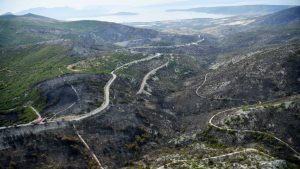 devastated areas near Seget Gornji, Trogir on the Dalmatian coast by helicopter