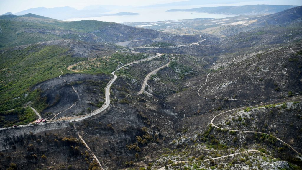devastated areas near Seget Gornji, Trogir on the Dalmatian coast by helicopter
