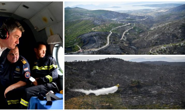 PHOTOS: President observes damage caused by devastating fire near Trogir from the air
