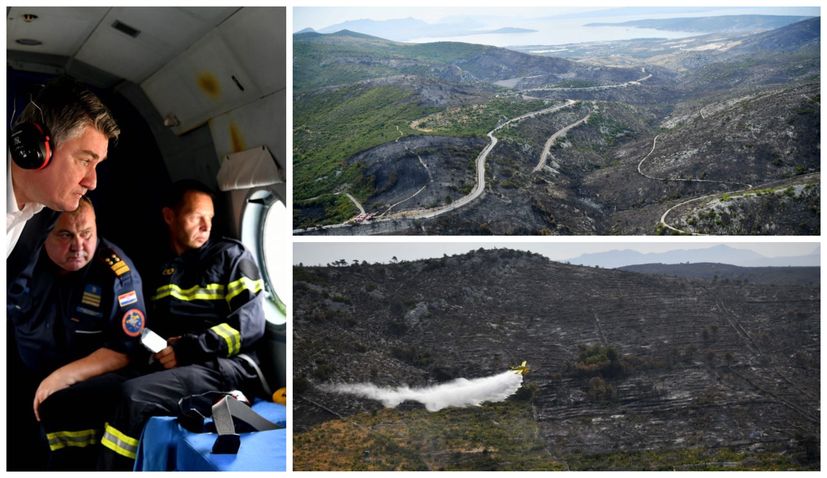 PHOTOS: President observes damage caused by devastating fire near Trogir from the air