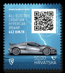 Croatian crypto stamp featuring the Rimac Nevera