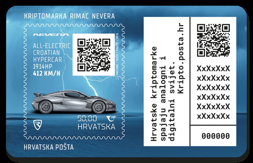  Croatian crypto stamp featuring the Rimac Nevera 