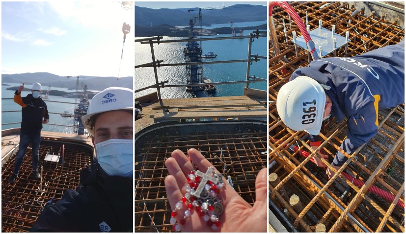 Two Croatian engineers embed rosary beads into Pelješac Bridge