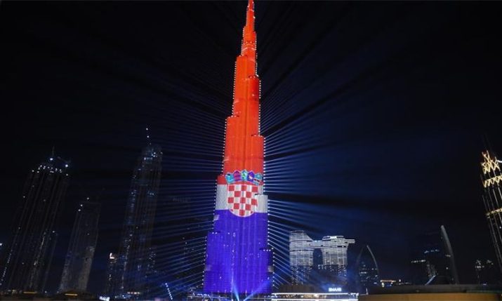 Burj Khalifa in Dubai lights up in Croatian flag colours
