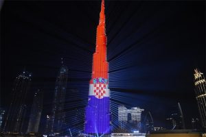Burj Khalifa in Dubai, has lit up in the colours of the Croatian flag