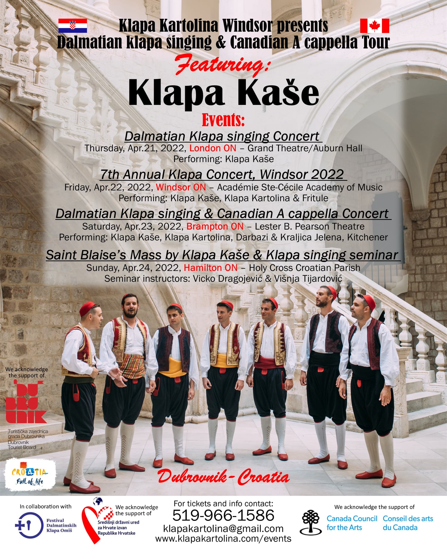  Renowned Klapa Kaše from Dubrovnik touring Canada in April  