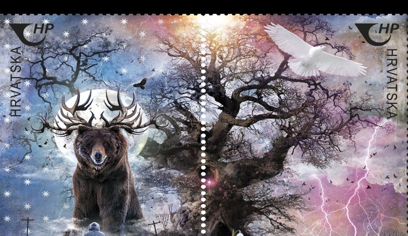 The Tree of the World – an old Croatian myth about the structure of the universe – on Europe stamp series