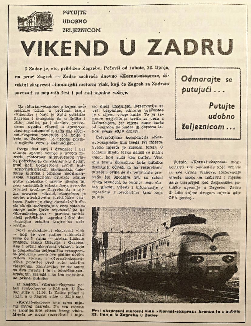 the first Kornat-ekspres train left Zagreb for Zadar