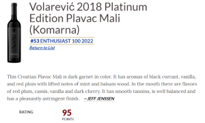 The first autochthonous Croatian wine to make 100 Best 2022 at Wine Enthusiast 