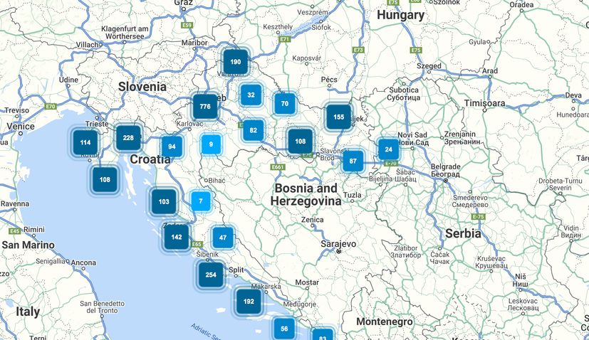 Map of active ATMs in Croatia during euro introduction adjustment