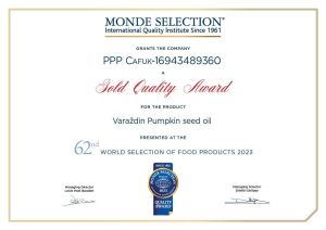 Varaždin pumpkin oil won four gold medals at the prestigious Monde Selection in Brussels