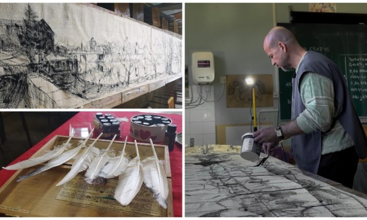 Croatian artist sets world record for longest drawing using swan and goose feathers