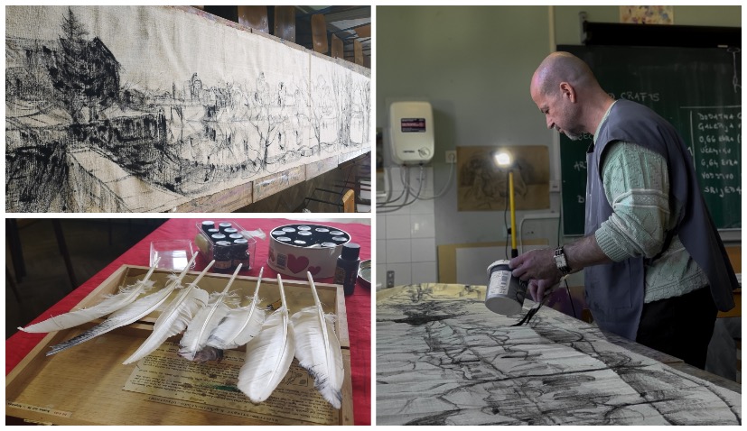 Croatian artist sets world record for longest drawing using swan and goose feathers