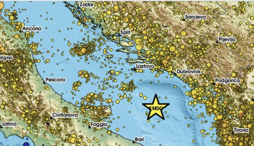 A strong earthquake in the Adriatic Sea, measuring 4.9 on the Richter scale, was felt throughout the Dubrovnik area this morning.