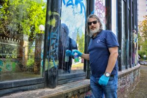 Graffiti clean up initiative at Drazen Petrovic