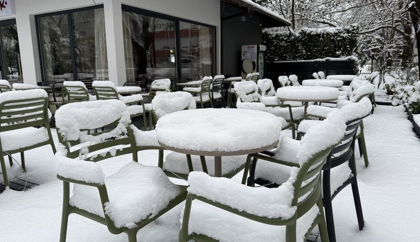 Cafe in Zagreb with snow